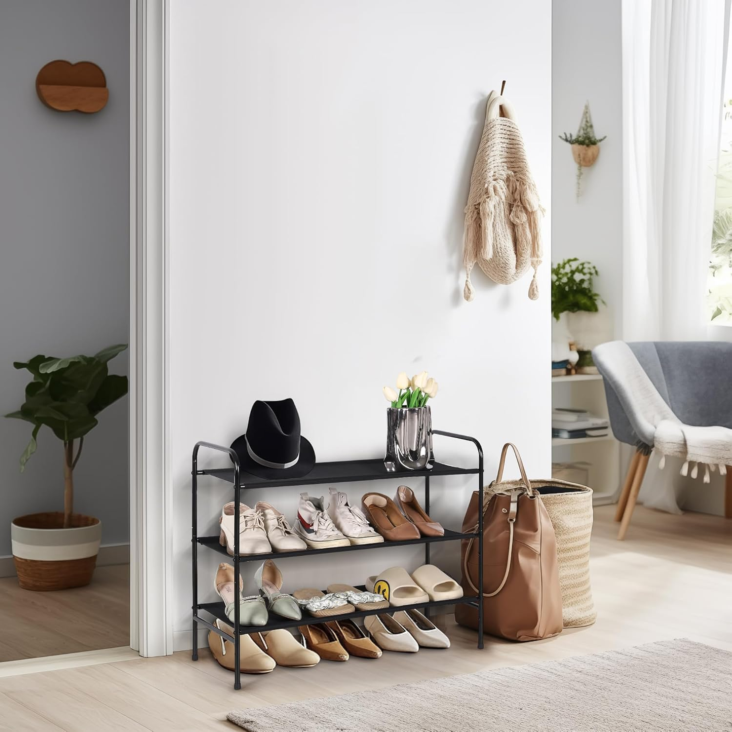 3-Tier Metal Shoe Rack Organizer - Free Standing Storage Shelf for Closet & Entryway