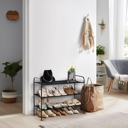 3-Tier Metal Shoe Rack Organizer - Free Standing Storage Shelf for Closet & Entryway