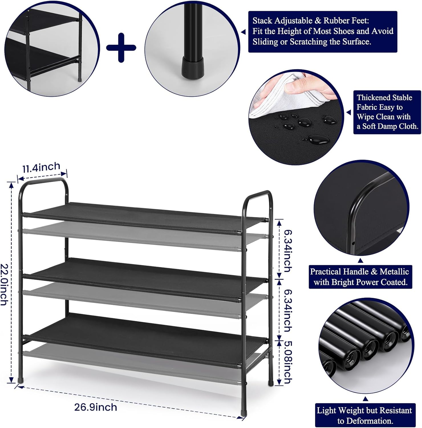3-Tier Metal Shoe Rack Organizer - Free Standing Storage Shelf for Closet & Entryway