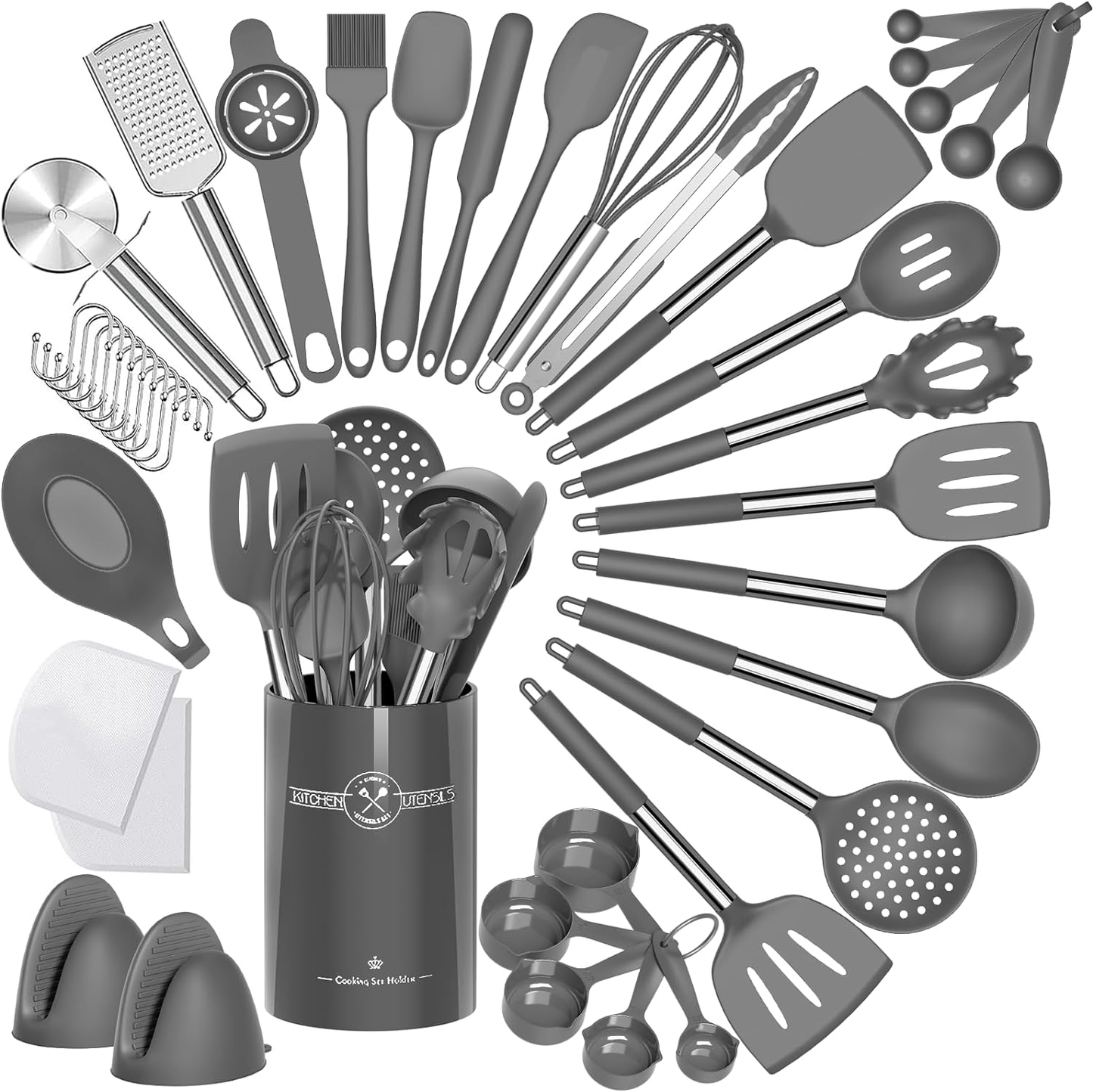 43-Piece Silicone Kitchen Utensil Set Grey - Complete Cooking Tools & Gadgets