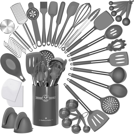 43-Piece Silicone Kitchen Utensil Set Grey - Complete Cooking Tools & Gadgets