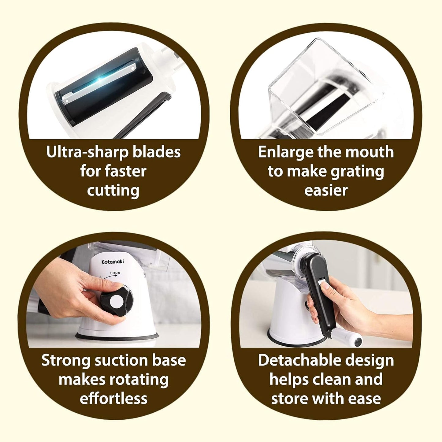 Rotary Vegetable Grater, Food Shredder Vegetable Grater for Kitchen, Dishwasher Safe Kitchen Grater and Vegetable Slicer for Cucumber, Zucchini, Carrot, Potato, Etc