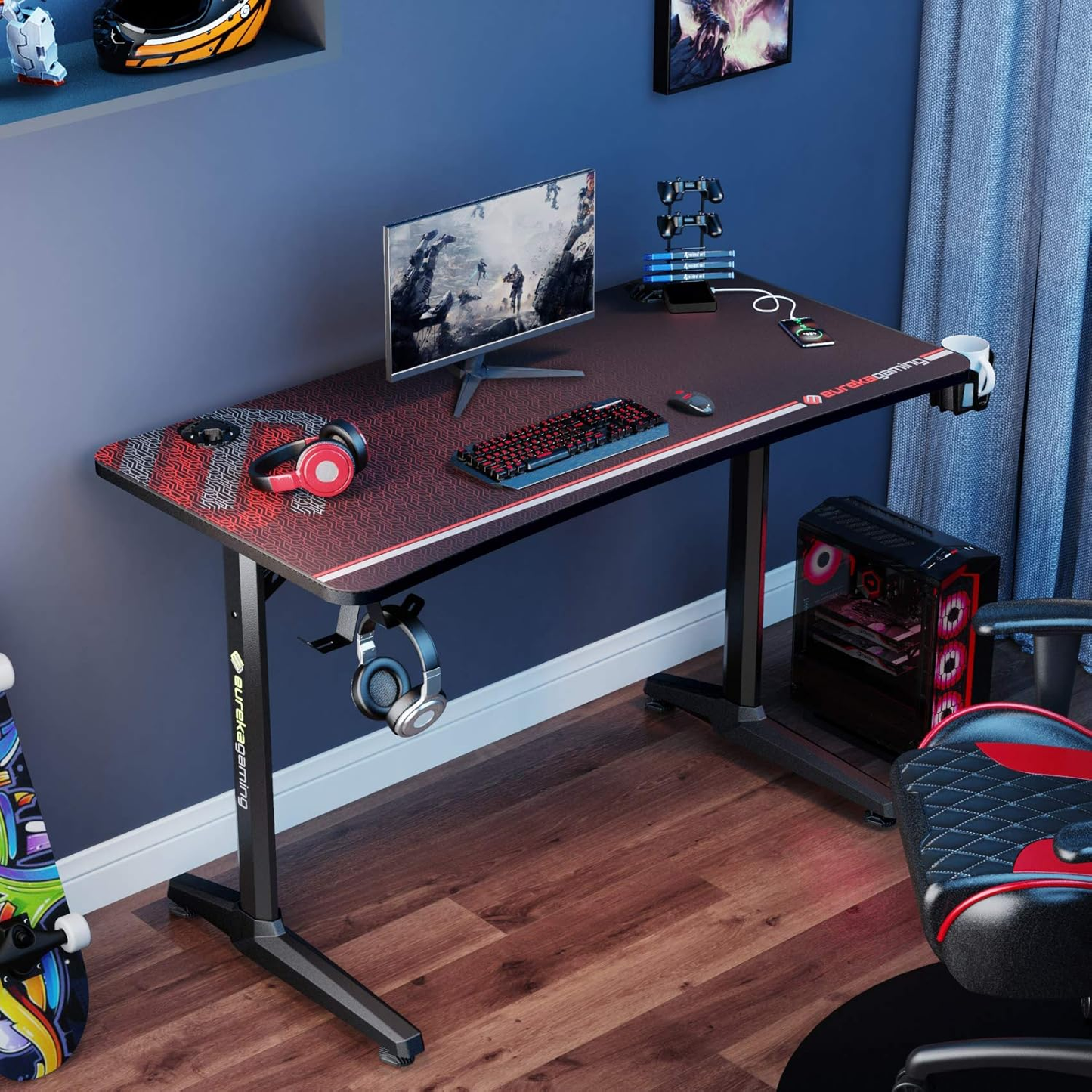 47" Gaming Desk with Full Mouse Pad Black - Ergonomic Computer Table Workstation