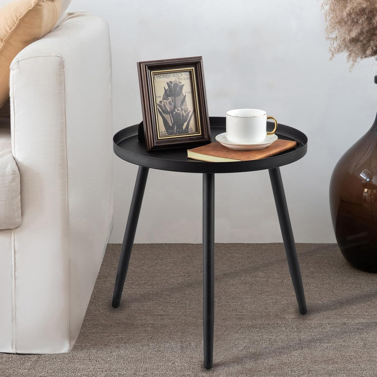 Small Side Table End Table Matte Black - Compact Nightstand for Bedroom & Living Room
