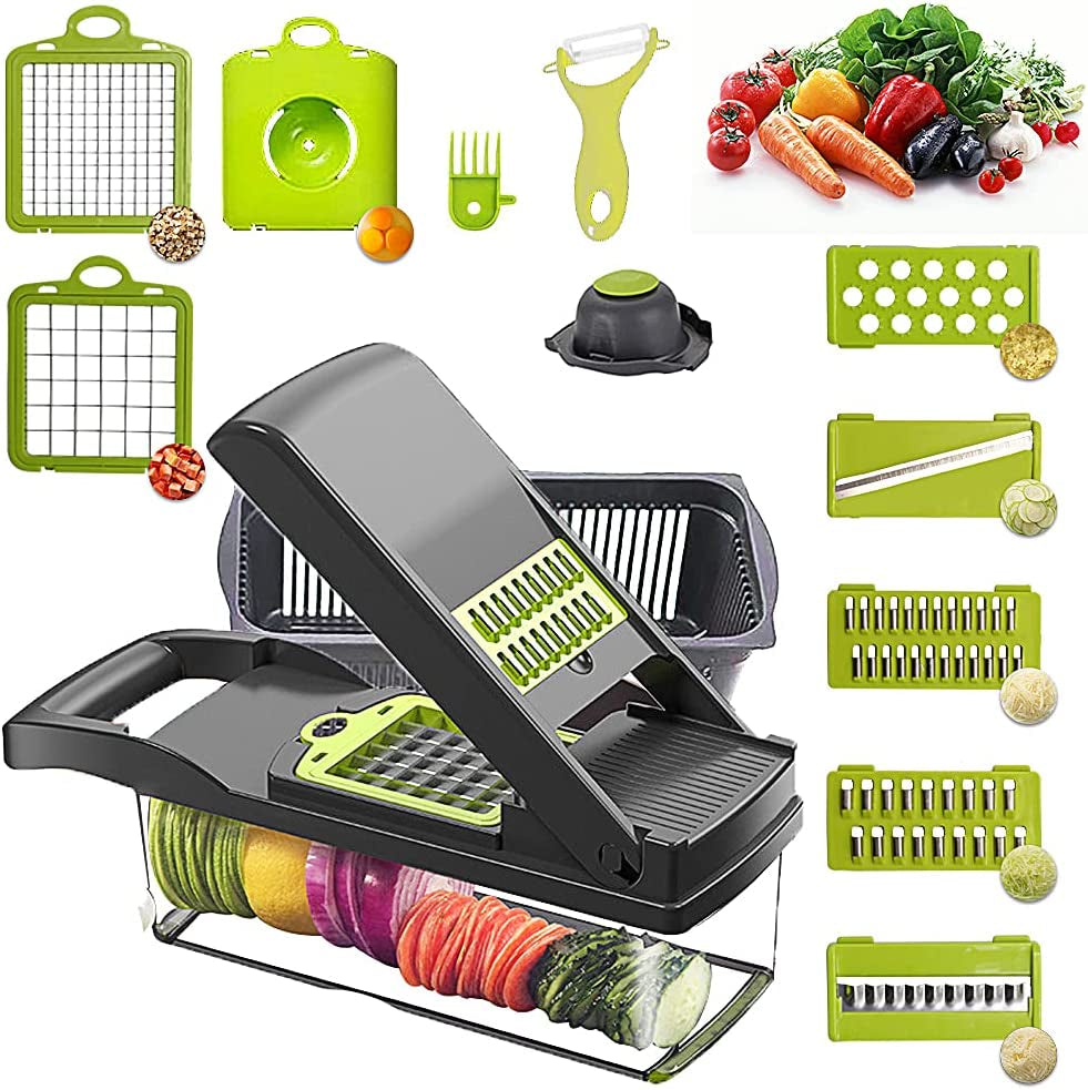 Vegetable Chopper Mandoline Slicer Cutter Chopper and Grater 12 in 1 Vegetable Slicer Cheese Slicer Onion Chopper Gray