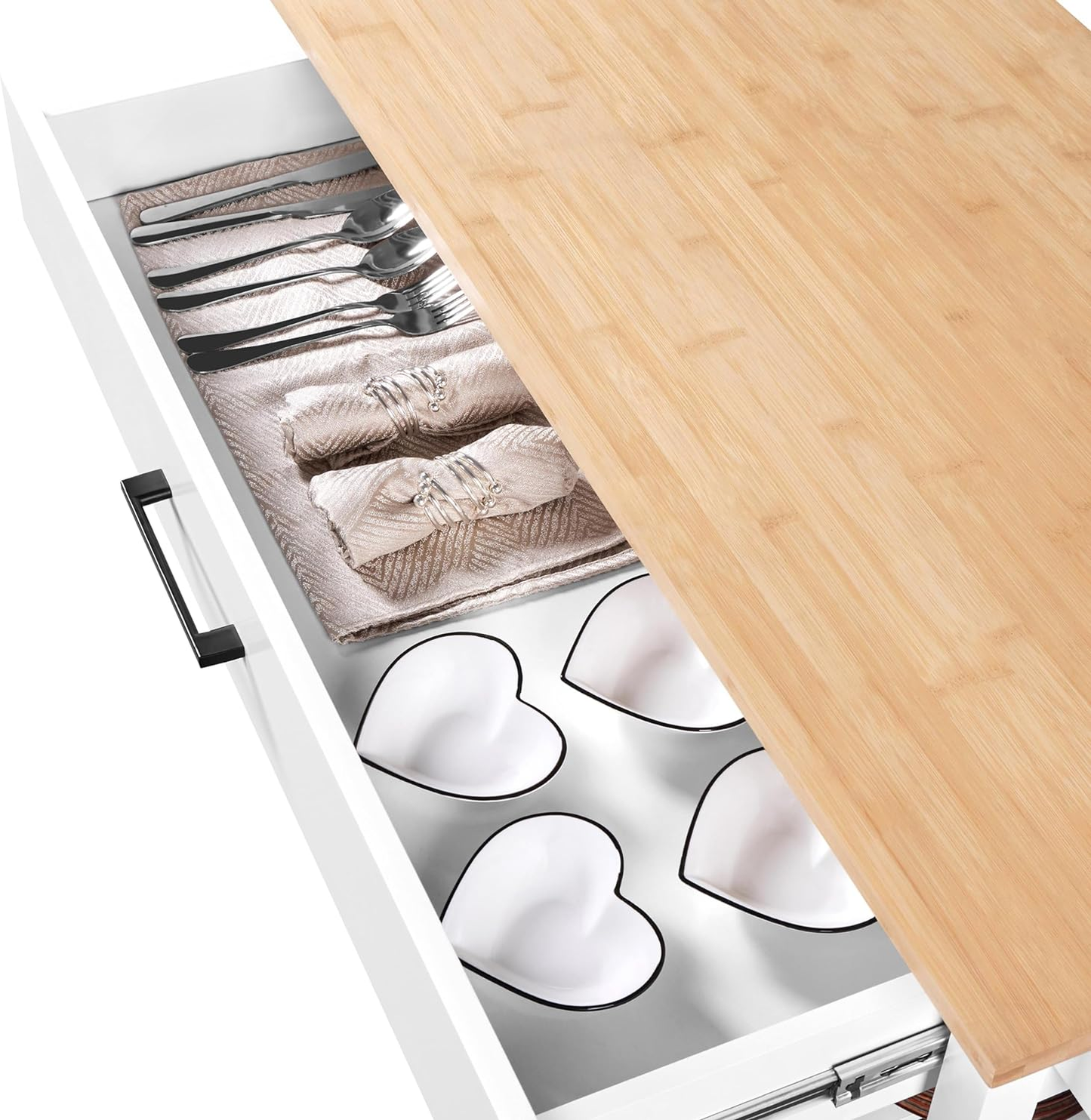 40" Kitchen Island Cart on Wheels White - Rolling Storage Cabinet with Drawers