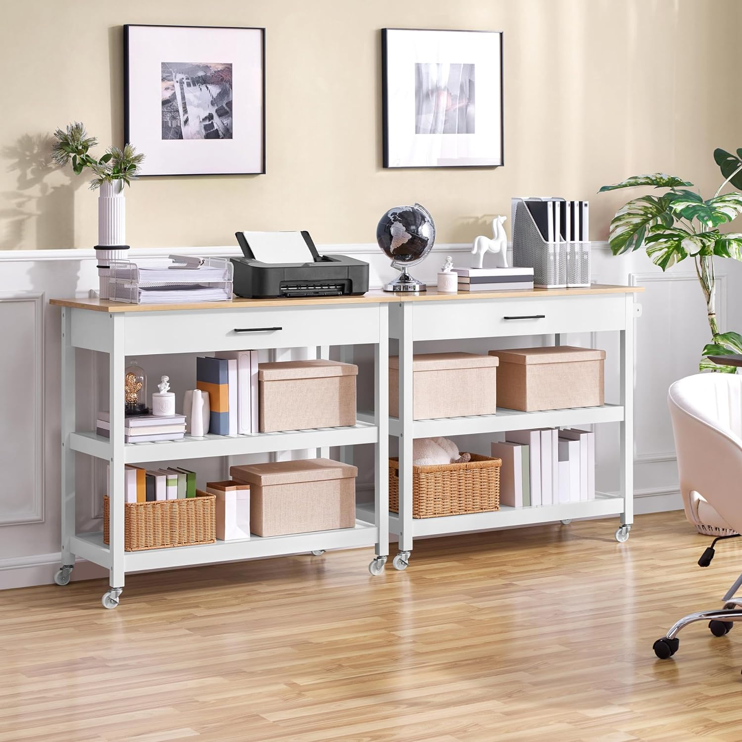 40" Kitchen Island Cart on Wheels White - Rolling Storage Cabinet with Drawers