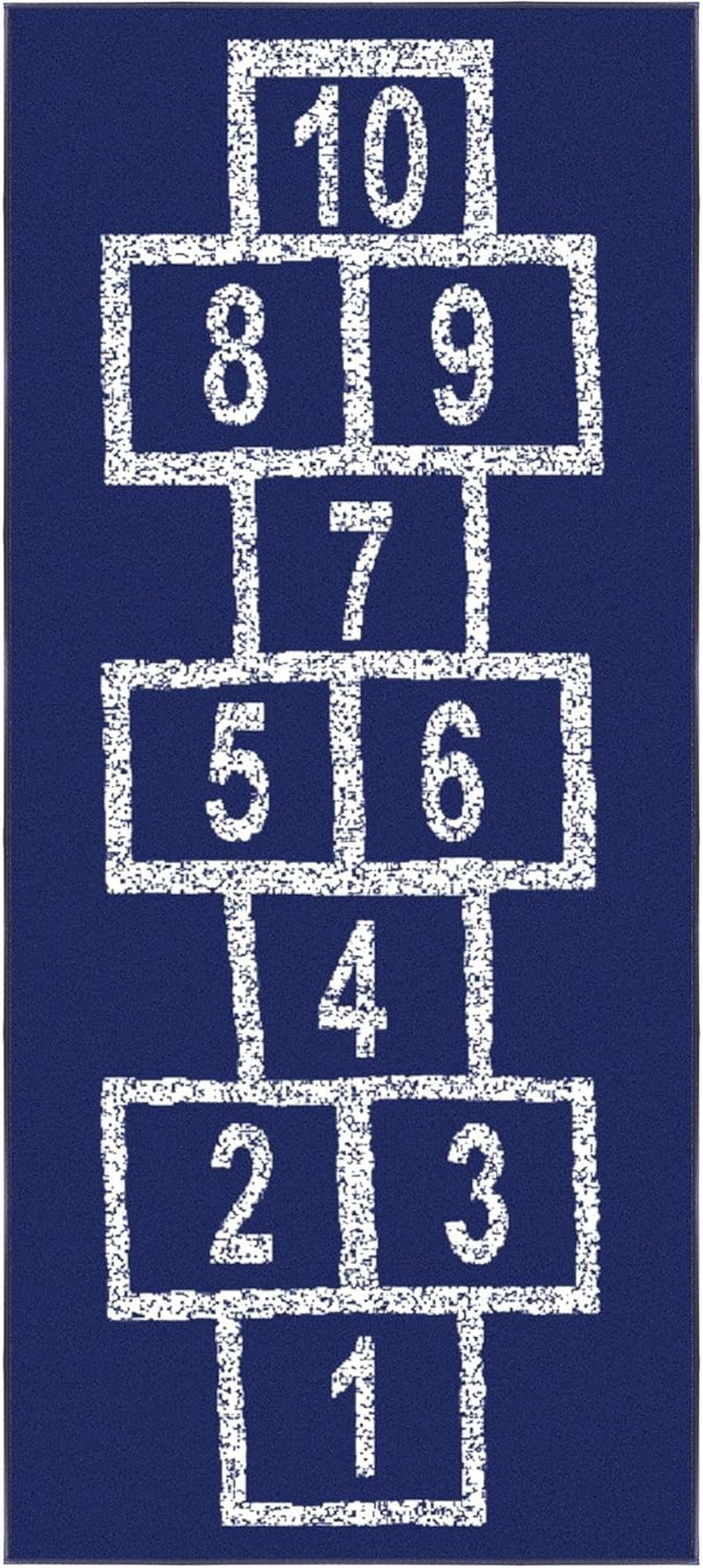 2'7" X 6' Hopscotch Kids Rug - Play Mat for Playroom, Bedroom, Daycare & Classroom - Fun & Interactive Game Carpet - Durable and Non-Slip - Perfect for Learning & High-Traffic Areas, Navy