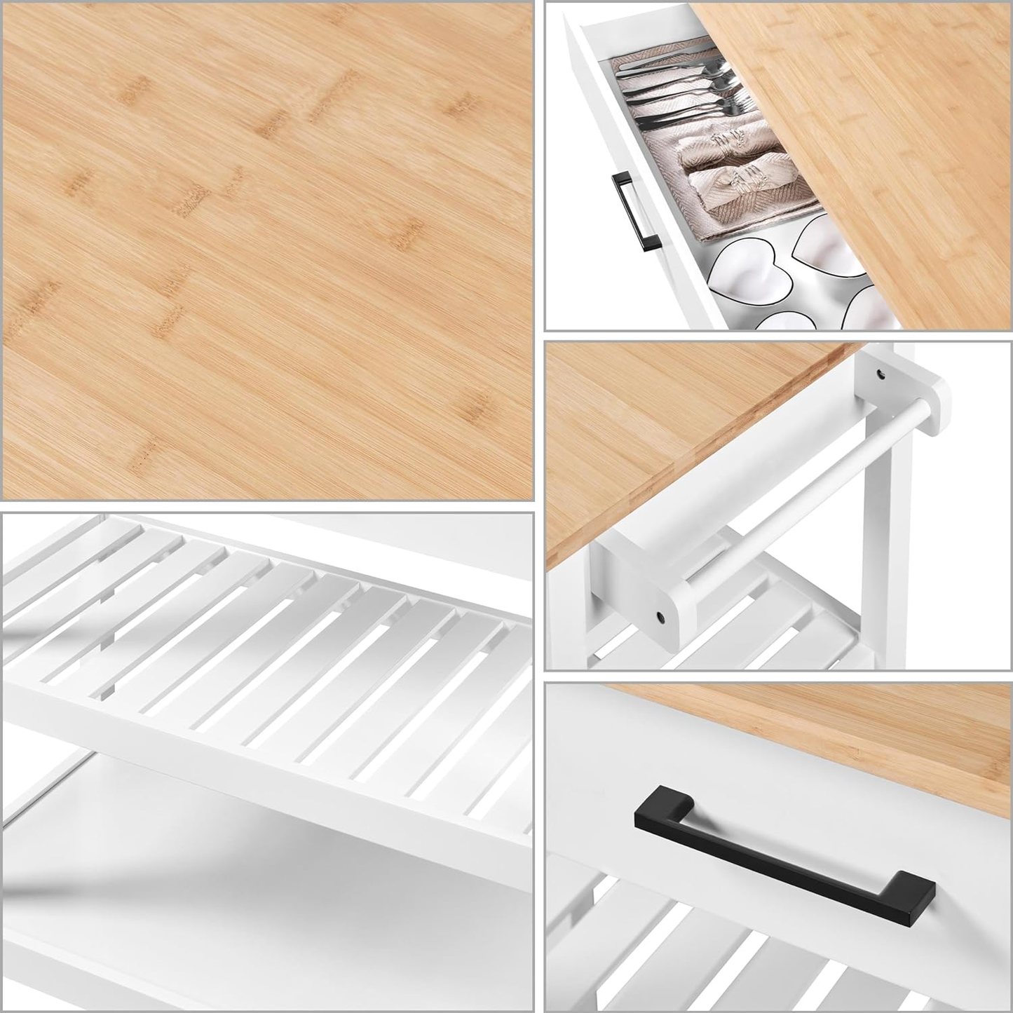 40" Kitchen Island Cart on Wheels White - Rolling Storage Cabinet with Drawers