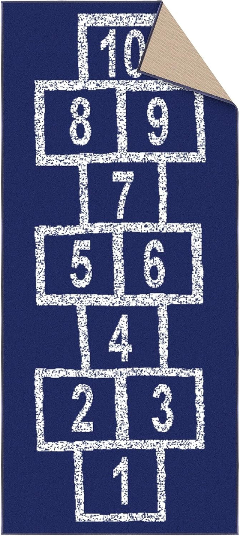2'7" X 6' Hopscotch Kids Rug - Play Mat for Playroom, Bedroom, Daycare & Classroom - Fun & Interactive Game Carpet - Durable and Non-Slip - Perfect for Learning & High-Traffic Areas, Navy