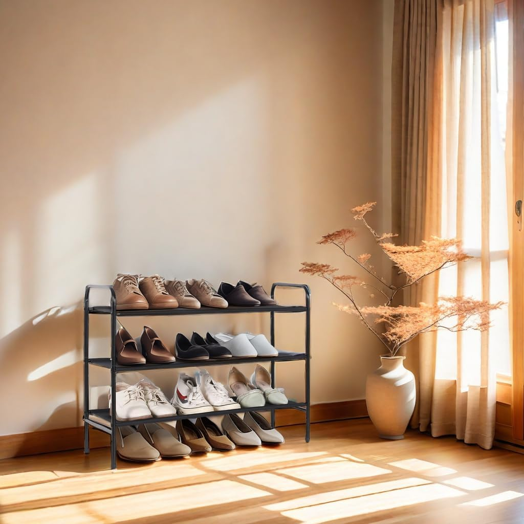 3-Tier Metal Shoe Rack Organizer - Free Standing Storage Shelf for Closet & Entryway