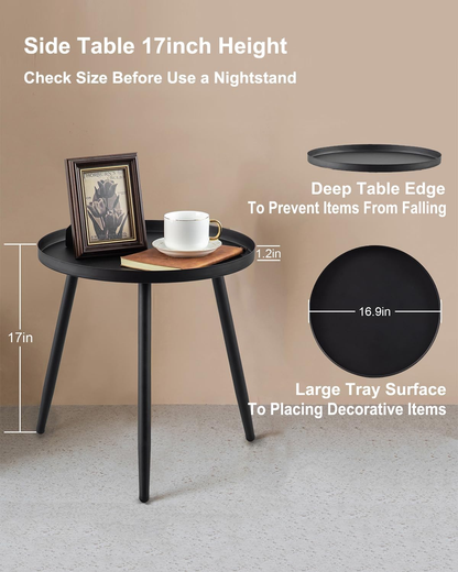 Small Side Table End Table Matte Black - Compact Nightstand for Bedroom & Living Room