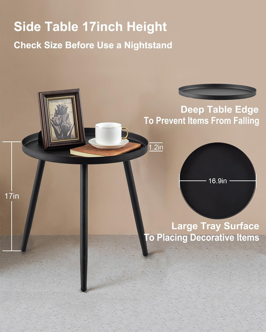 Small Side Table End Table Matte Black - Compact Nightstand for Bedroom & Living Room