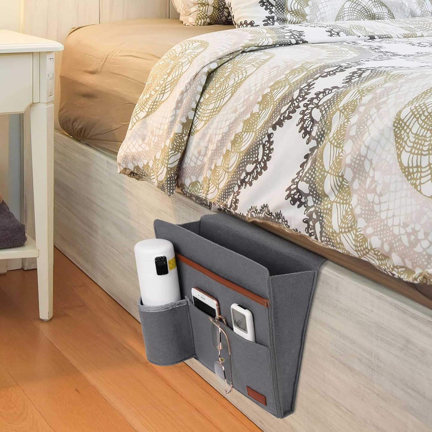 Bedside Caddy Organizer - Felt Storage Basket for Bed, Sofa & Magazine Holder