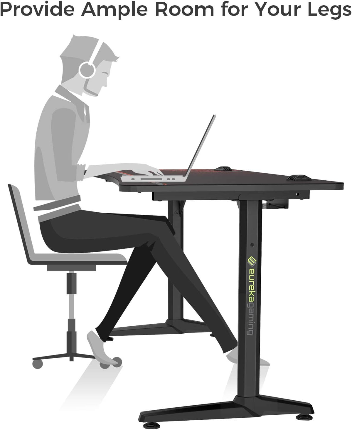 47" Gaming Desk with Full Mouse Pad Black - Ergonomic Computer Table Workstation