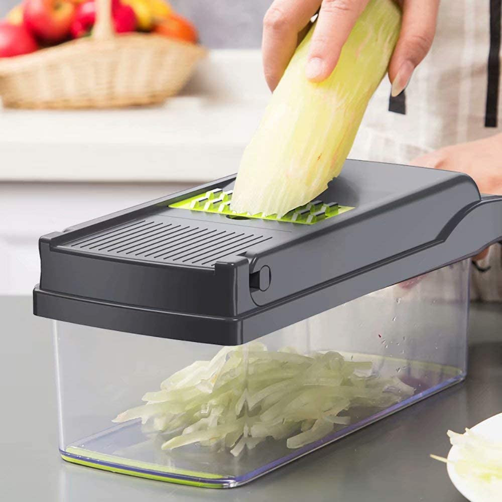 Vegetable Chopper Mandoline Slicer Cutter Chopper and Grater 12 in 1 Vegetable Slicer Cheese Slicer Onion Chopper Gray