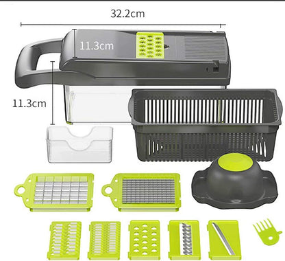Vegetable Chopper Mandoline Slicer Cutter Chopper and Grater 12 in 1 Vegetable Slicer Cheese Slicer Onion Chopper Gray