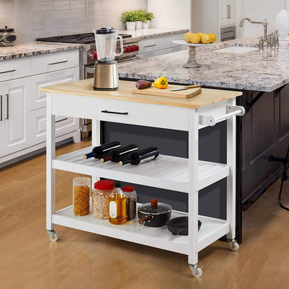 40" Kitchen Island Cart on Wheels White - Rolling Storage Cabinet with Drawers